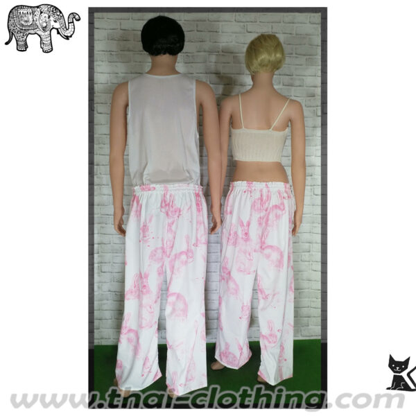 Elephant Pants / Rabbit Bunny Pants - Italian Silk XL - White-Light Pink